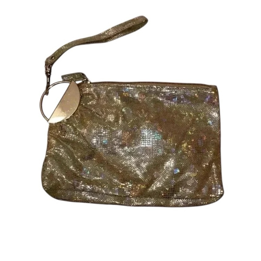 MIRROR, MIRROR Metallic Vintage Wristlet Evening Bag Gold